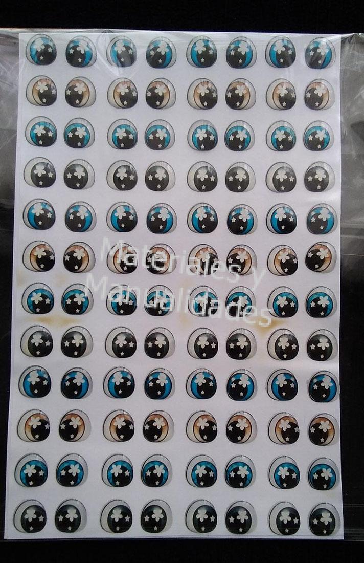 Blister de Ojos Adhesivos De 1cm iris destellante