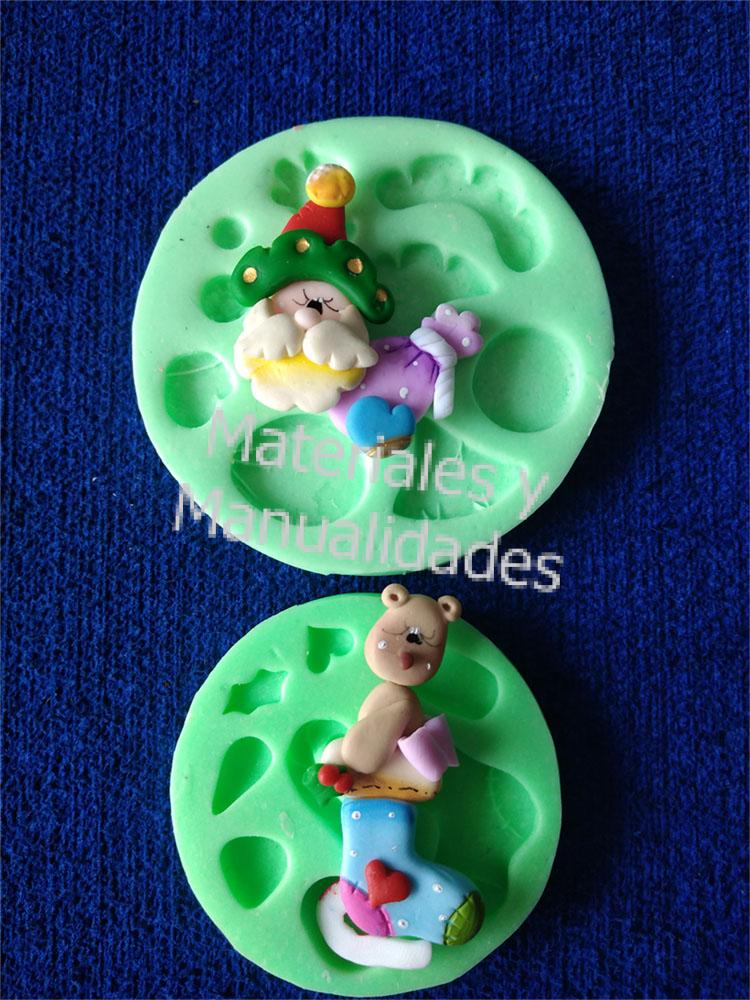 Set Molde en silicona Santa con regalo Papá Noel y oso con media de navidad