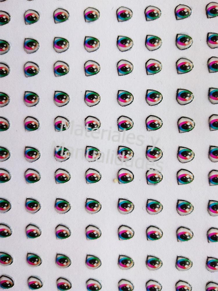 Ojos adhesivos multicolor 4mm sticker 3d para tela foami pasta fría
