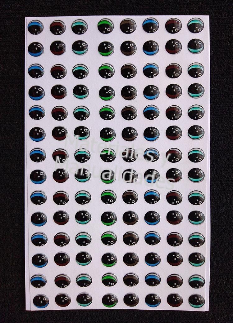 Blister de Ojos Adhesivos De 6.mm ovalados miniatura Resinados efecto 3d