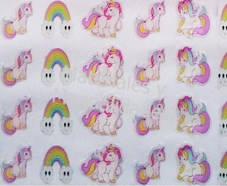 Sticker adhesivo arcoiris unicornios para decorar figuras10pz