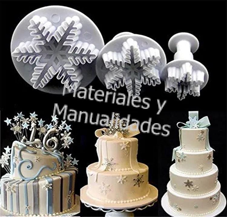 Set Cortadores estrella copo de nieve con expulsor para decorar tortas pastel muffins fondant pastillaje pasta de goma 