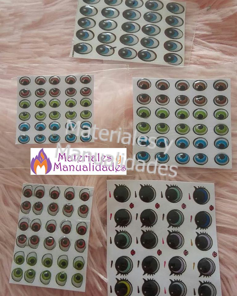 Ojos 3d adhesivos para muñecos en porcelana fría pasta de goma eva