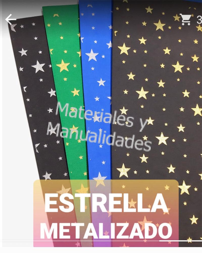 Foamy goma Eva Metalizado Estrellas Estampado 55cx 43cm