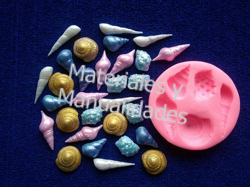 Molde en Silicona de conchas de mar océano apliques fimo porcelanicrón