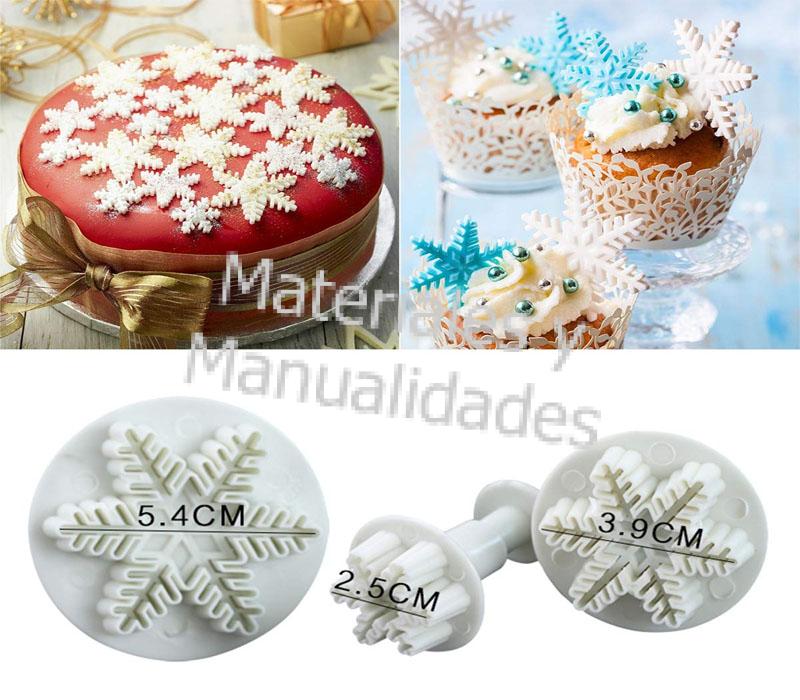 Set Cortadores estrella copo de nieve con expulsor para decorar tortas pastel muffins 