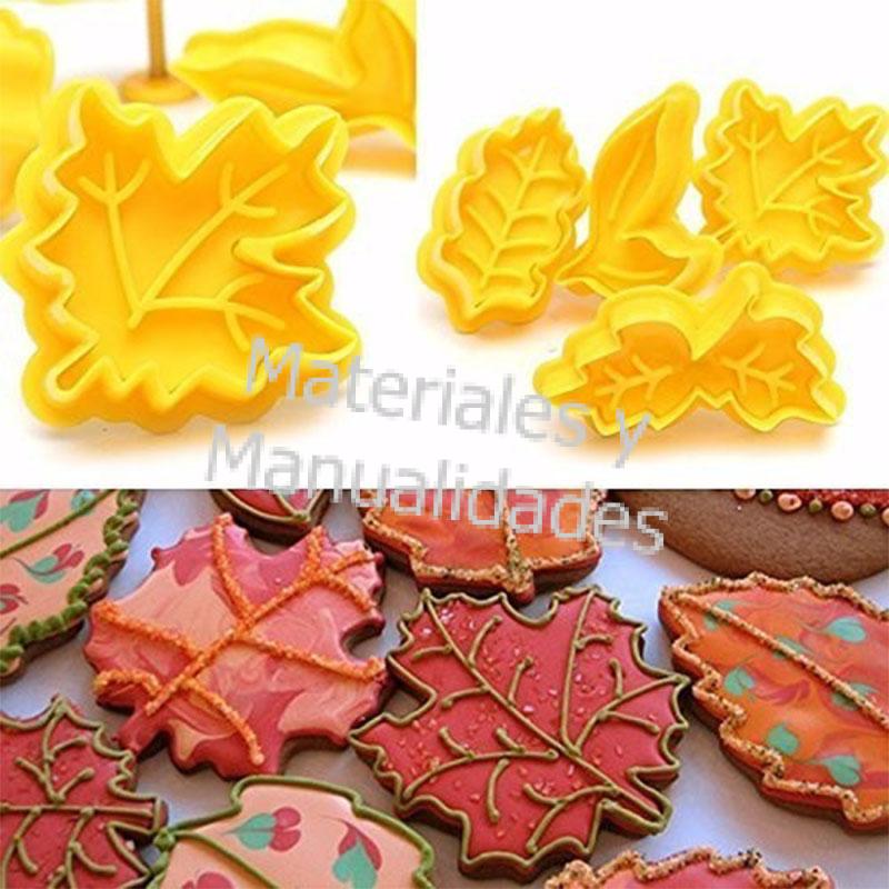 Set cortador para galletas o fondant expulsor hojas de arbol
