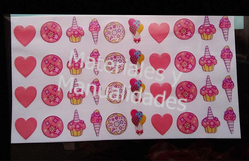 Sticker adhesivos decorativos de corazón donna muffin unicornio helado pines Resinados