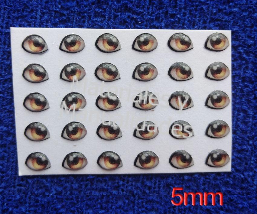 Cartón de Ojos adhesivos ovalados de 5mm para toppers y muñecos