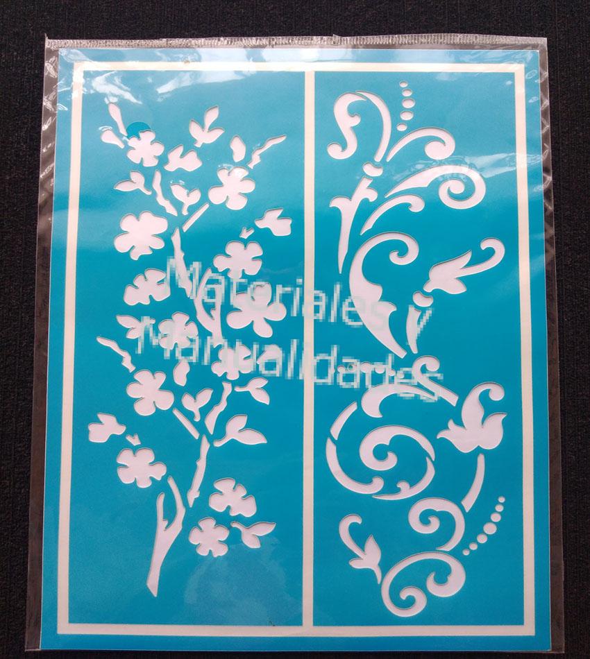 Stencil de flores x2 en papel semiplastico y adhesivos