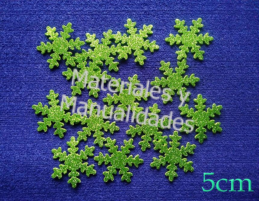 Apliques copo de nieve 5cm verde navidad para decoración 12pz