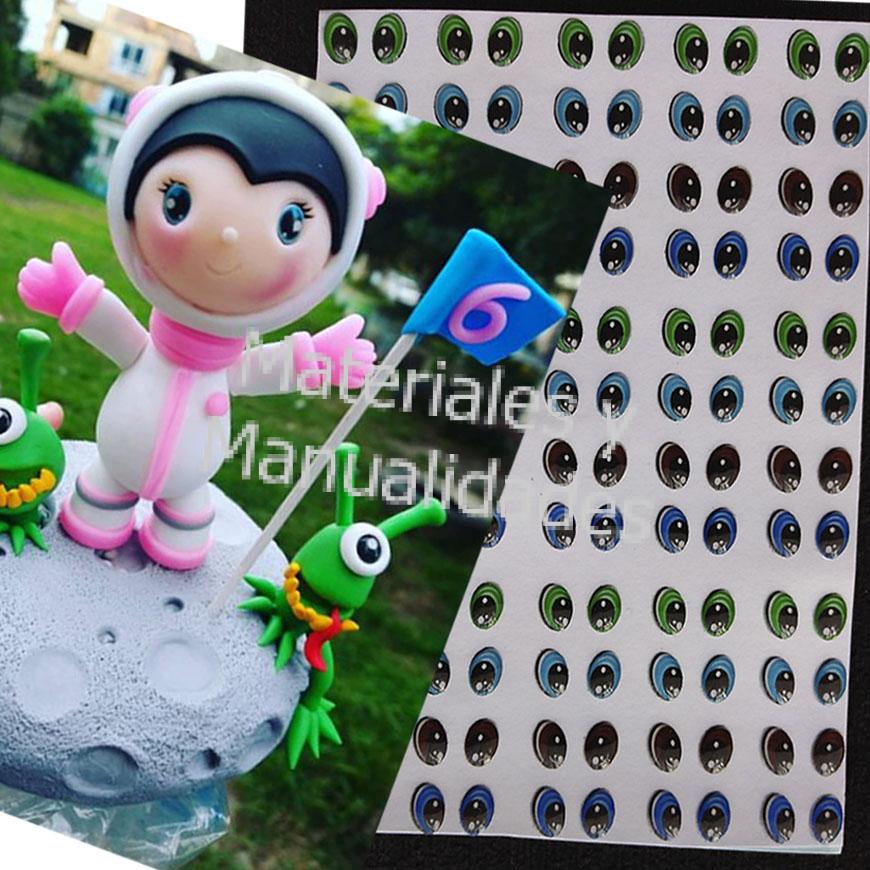 Ojos 3d adhesivos recordables estilos para muñecos en pasta 