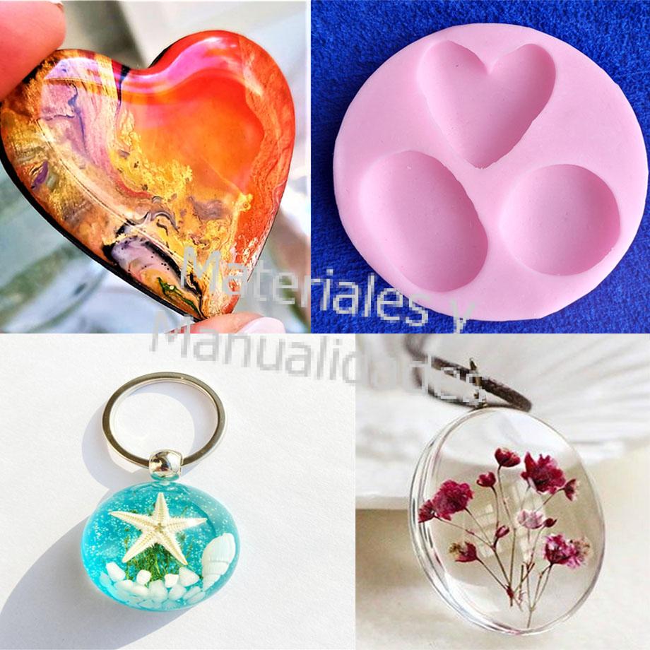 Molde Silicona 3 formas Gemas de Corazón Circulo y Ovalo decoración Joyas artesanales 
