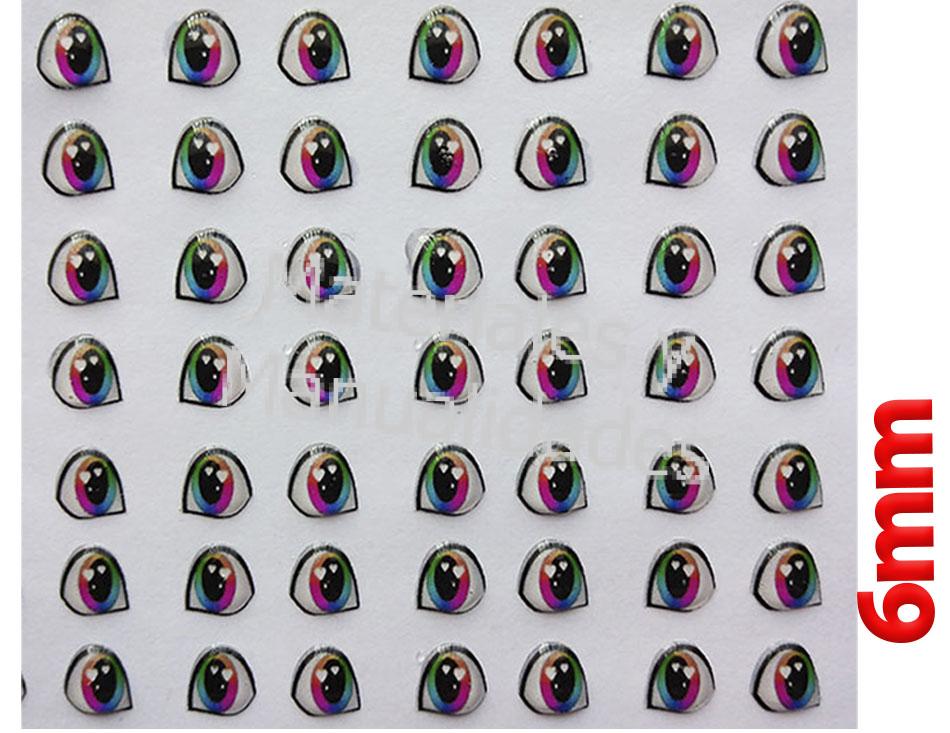 Ojos Adhesivos thinkerbell multicolor 6mm Sticker Para Muñecos 15pz