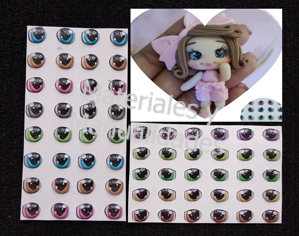 Ojos adhesivos resinados 6mm para muñecos en pasta fria foami plastilina