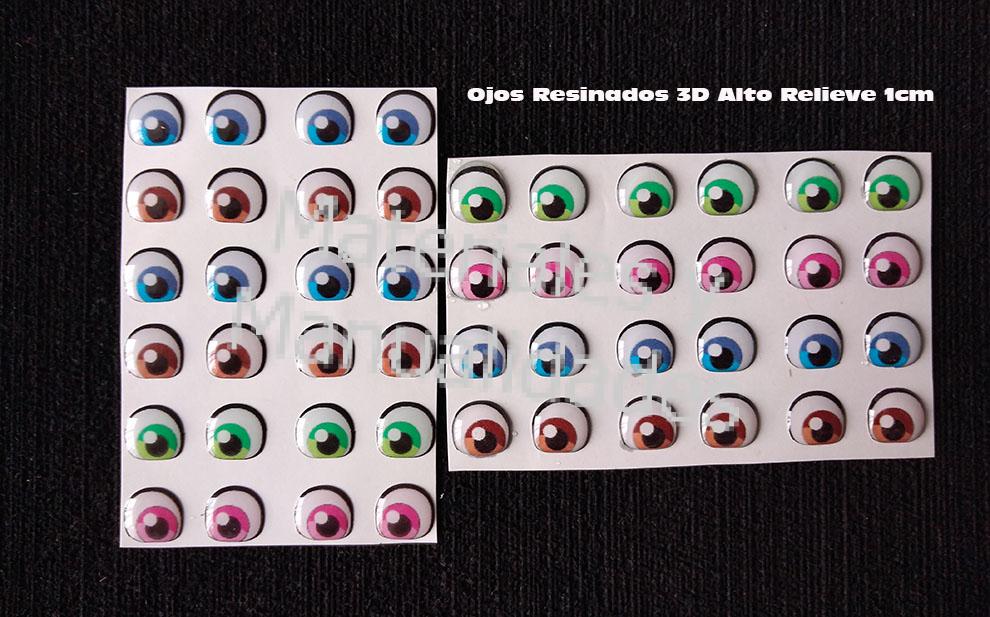 OJOS ADHESIVOS 2CM3D PARA MUNECOS TELA PELUCHES FOAMY PASTA FRIA